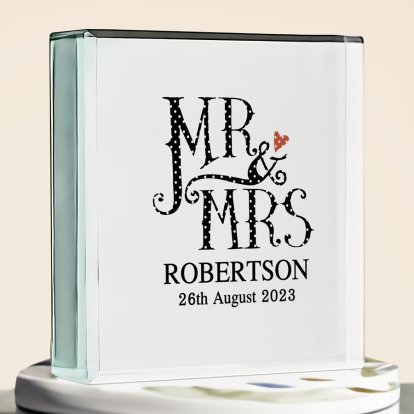 Personalised Dotty Mr and Mrs Glass Keepsake