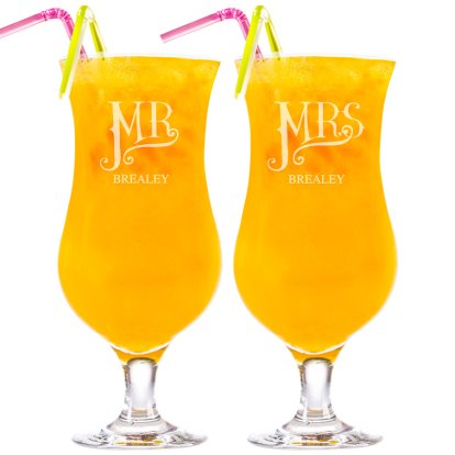 Personalised Dotty Mr and Mrs  Large Cocktail Glass Set