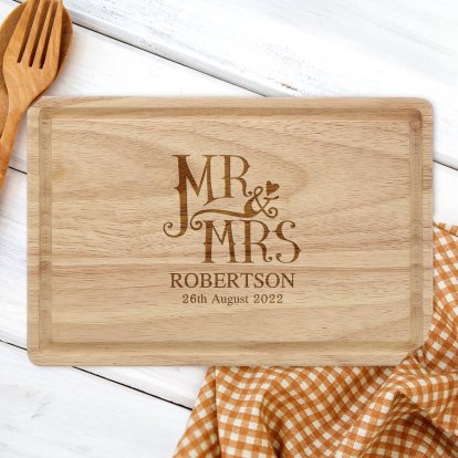 Personalised Dotty Mr and Mrs Rectangular Chopping Board 