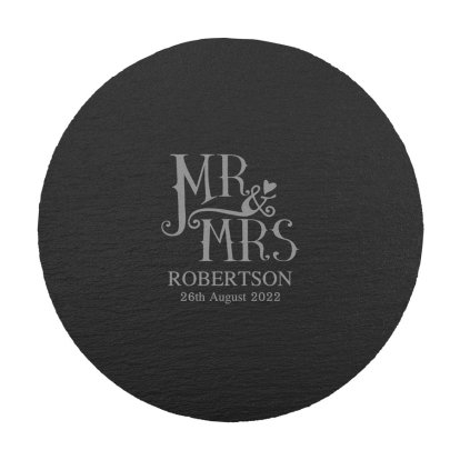 Personalised Dotty Mr and Mrs Round Slate Cheeseboard