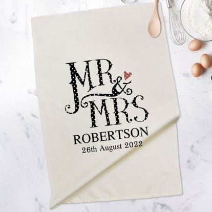 Personalised Dotty Mr and Mrs Tea Towel
