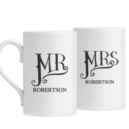 Personalised Dotty Mr and Mrs Windsor Mug Set