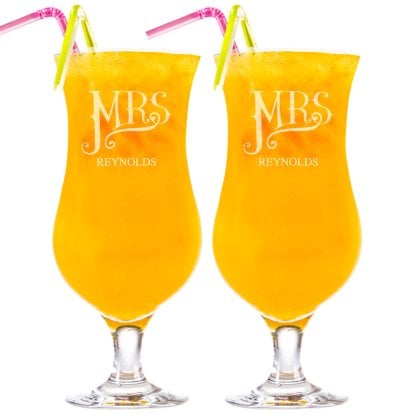 Personalised Dotty Mrs and Mrs Large Cocktail Glass Set