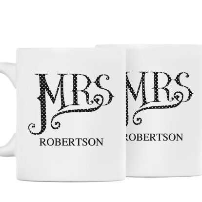 Personalised Dotty Mrs and Mrs Mug Set