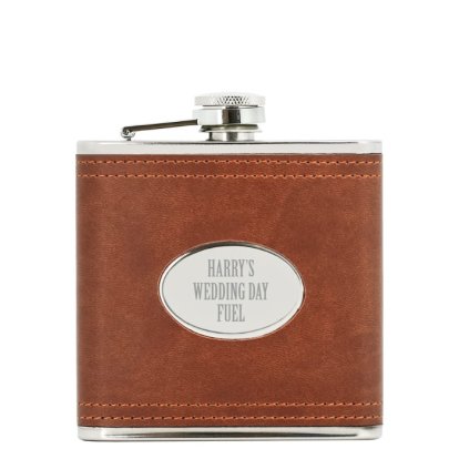 Personalised Double Stitch Brown Hip Flask