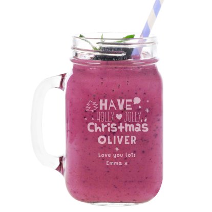 Personalised Drinking Jar - Jolly Christmas
