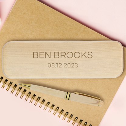Personalised Eco Friendly Bamboo Wooden Pen Gift Set 