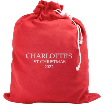 Personalised Embroidered Red Sack - First Christmas