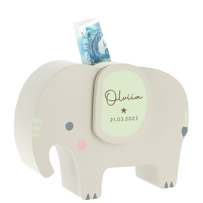 Personalised Engraved Elephant Money Box 