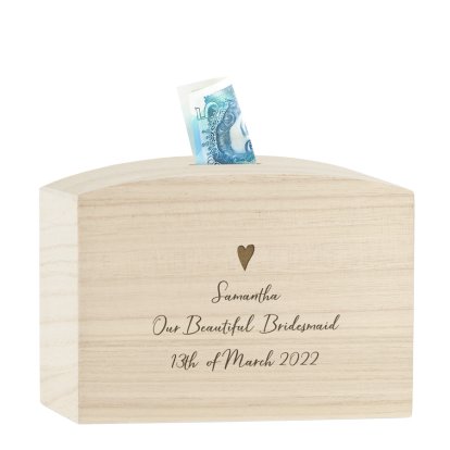 Personalised Engraved Money Box - Heart Message