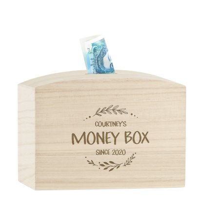 Personalised Engraved Money Box - Wreath