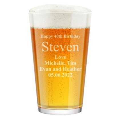 Personalised Engraved Pint Glass - Birthday Message