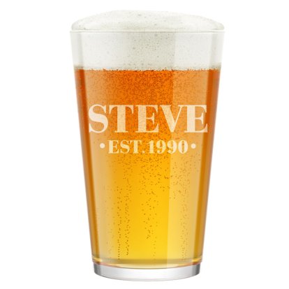 Personalised Engraved Pint Glass - Name & Year