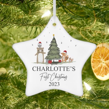 Personalised First Christmas Ceramic Star Decoration