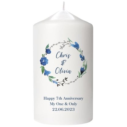 Personalised Floral Pillar Candle for Anniversaries