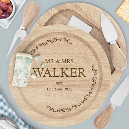 Personalised Floral Wreath Round Cheeseboard Set