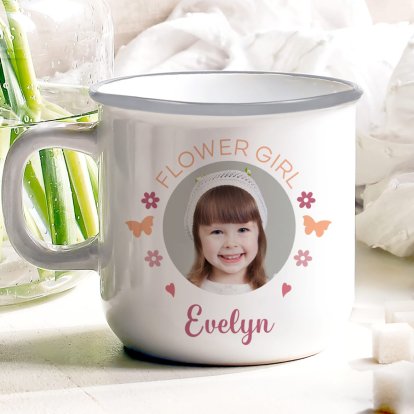 Personalised Flower Girl Photo Enamel Mug
