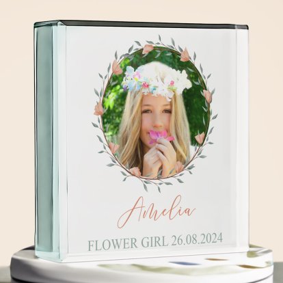 Personalised Flower Girl Photo Glass Block