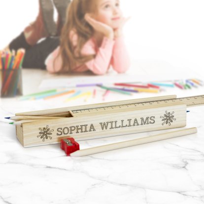 Personalised Flowers Pencil Case with Colouring Pencils