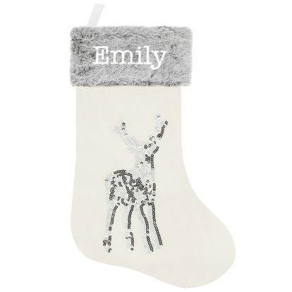 Personalised Fluffy Christmas Reindeer Stocking - Cream
