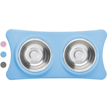 Personalised Food & Water Cat Bowl - Blue 1