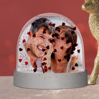 Personalised Full Photo Upload Snow Globe with Love Hearts