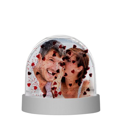 Personalised Full Photo Upload Snow Globe with Love Hearts