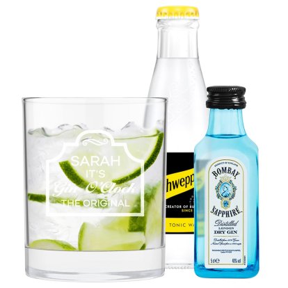 Personalised Gin O'Clock Glass and Mini Gin Set