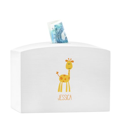 Personalised Giraffe White Wooden Money Box