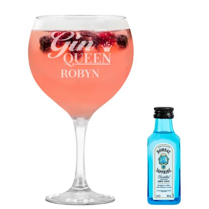 Personalised Glass & Gin Set - Gin Queen Bombay