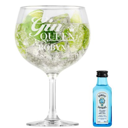 Personalised Glass & Gin Set - Gin Queen Bombay