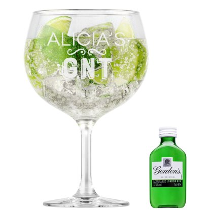 Personalised Glass & Gin Set - GNT Gordons