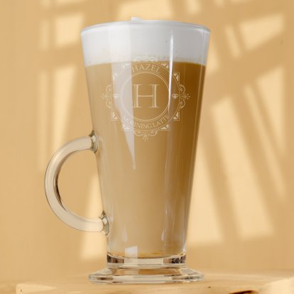 Personalised Glass Latte Mug - Decorative Initial
