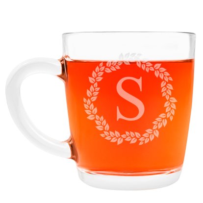Personalised Glass Tea Cup - Floral Initial