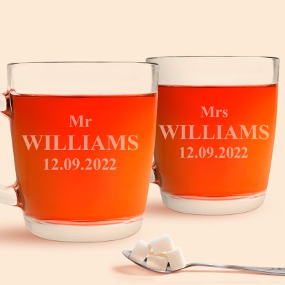 Personalised Glass Tea Cup Set - Mr & Mrs