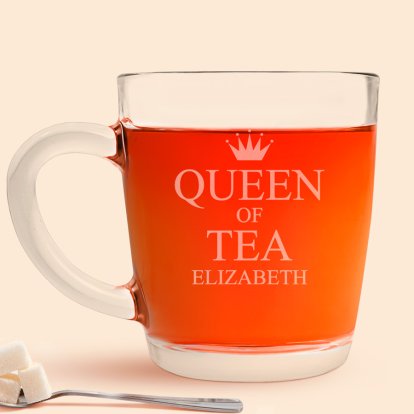 Personalised Glass Tea Mug - Queen of Tea