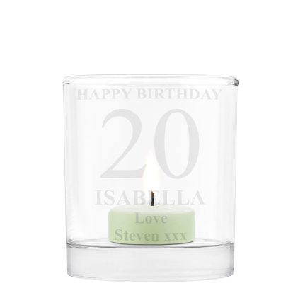 Personalised Glass Tealight Candle Holder - Any Birthday