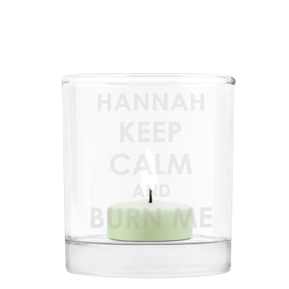 Personalised Glass Tealight Candle Holder - Keep Calm