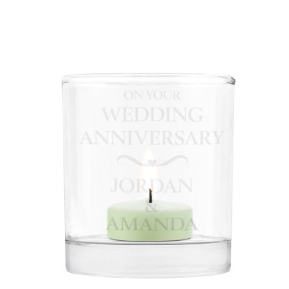 Personalised Glass Tealight Candle Holder - Wedding Anniversary