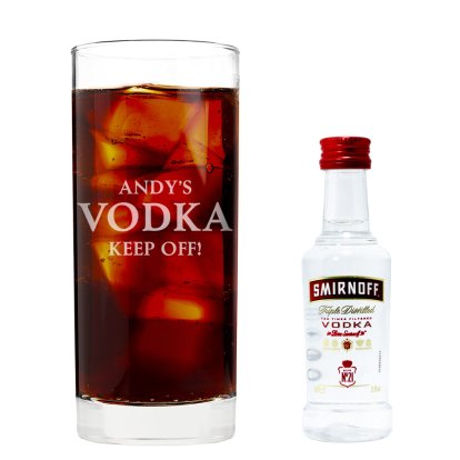 Personalised Glass & Vodka Set  Smirnoff