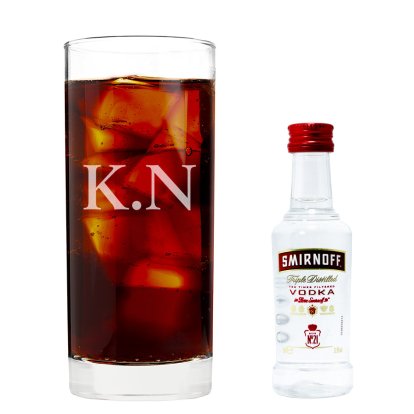 Personalised Glass & Vodka Set - Initials Smirnoff