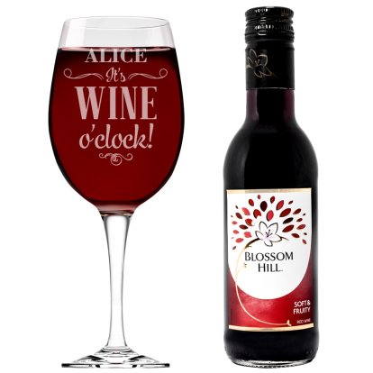 Personalised Glass & Wine Set - It's Wine O'clock! Red