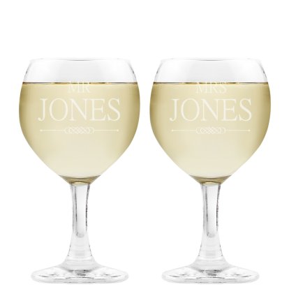 Personalised Goblet Wine Glasses - Mr & Mrs
