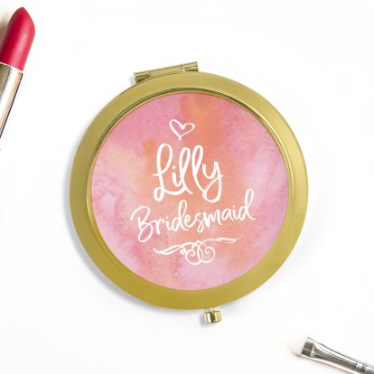 Personalised Gold Compact Mirror - Pink 