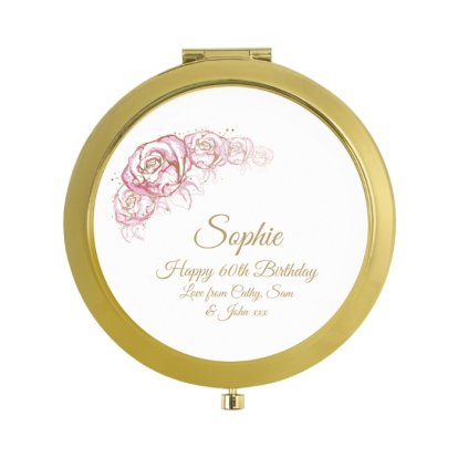 Personalised Gold Compact Mirror - Roses