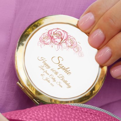 Personalised Gold Compact Mirror - Roses 
