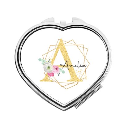 Personalised Gold Geometric Heart Compact Mirror