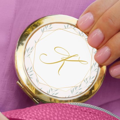 Personalised Gold Geometric Initial Compact Mirror Gold