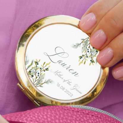 Personalised Gold Wedding Compact Mirror Gold