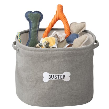 Personalised Grey Dog Toy Basket